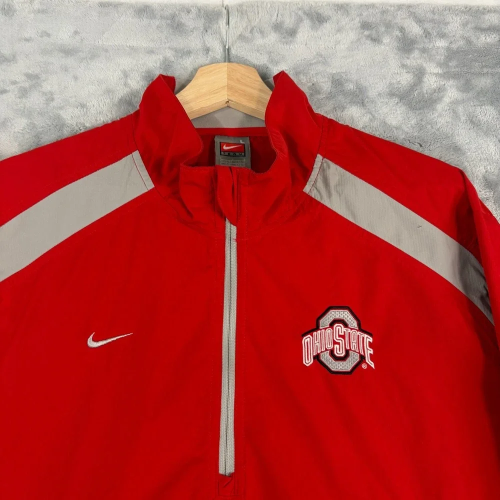 Ohio State Buckeyes Mens Large Nike FitStorm 1/4 Zip Pullover Jacket Red VTG